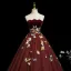 Flower Fairy Burgundy 3D Lace Butterfly Prom Dresses 2025 Ball Gown Strapless Sleeveless Backless Sweep Train Formal Dresses
