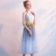 Chic / Belle Dégradé De Couleur de retour Robe De Graduation 2018 Princesse Appliques Titulaire Dos Nu Sans Manches Mi-Longues Robe De Ceremonie