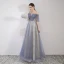 Élégant Bleu Ciel Robe De Soirée 2019 Princesse De l'épaule Perlage En Dentelle Fleur Paillettes Manches Courtes Dos Nu Longue Robe De Ceremonie