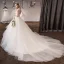 Élégant Champagne Robe De Mariée 2018 Robe Boule En Dentelle Fleur V-Cou Dos Nu Sans Manches Royal Train Mariage