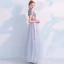 Elegant Grey Prom Dresses 2019 A-Line / Princess High Neck See-through Lace Flower Appliques Pearl Short Sleeve Floor-Length / Long Formal Dresses