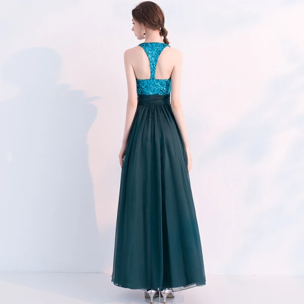 Scintillantes Vert Foncé Robe De Soirée 2019 Princesse Encolure Dégagée Paillettes Sans Manches Dos Nu Longue Robe De Ceremonie