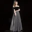 Elegant Svart Selskapskjoler 2019 Prinsesse Suede Av Skulderen Glitter Polyester Korte Ermer Ryggløse Lange Formelle Kjoler