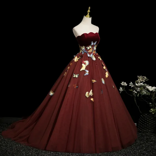 burgundy fairy dress Burgundy Prom Gown, Off Shoulder Party Dress, Fairy Midi Dress fg4473 –  formalgowns main image 1
