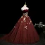 Flower Fairy Burgundy 3D Lace Butterfly Prom Dresses 2025 Ball Gown Strapless Sleeveless Backless Sweep Train Formal Dresses