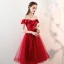 Chic / Beautiful Burgundy Homecoming Graduation Dresses 2018 A-Line / Princess Sash Off-The-Shoulder Backless Sleeveless Tea-length Formal Dresses