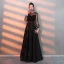 Elegant Black Evening Dresses  2019 A-Line / Princess Scoop Neck Suede Spotted Sash Long Sleeve Floor-Length / Long Formal Dresses
