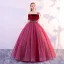 Élégant Bordeaux Robe De Bal 2019 Princesse De l'épaule Daim Fleur Perle En Dentelle Manches Courtes Dos Nu Longue Robe De Ceremonie