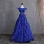 Chic / Beautiful Royal Blue Prom Dresses 2019 A-Line / Princess Scoop Neck Bow Pearl Sequins Sleeveless Backless Floor-Length / Long Formal Dresses