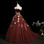 Flower Fairy Burgundy 3D Lace Butterfly Prom Dresses 2025 Ball Gown Strapless Sleeveless Backless Sweep Train Formal Dresses