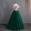 Vintage / Retro Dark Green Prom Dresses 2019 Ball Gown Appliques Lace Off-The-Shoulder Short Sleeve Backless Floor-Length / Long Formal Dresses