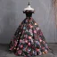 Vintage / Retro Multi-Colors Printing Prom Dresses 2019 Ball Gown Off-The-Shoulder Bow Short Sleeve Backless Floor-Length / Long Formal Dresses
