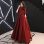 Vintage / Retro Modest / Simple Burgundy Prom Dresses 2019 A-Line / Princess High Neck 1/2 Sleeves Floor-Length / Long Formal Dresses