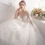 Chic / Beautiful Ivory Wedding Dresses 2019 A-Line / Princess V-Neck Beading Pearl Lace Flower 3/4 Sleeve Backless Floor-Length / Long