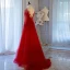 Chic / Beautiful Burgundy Evening Dresses  2019 A-Line / Princess Scoop Neck Beading Crystal Lace Flower Appliques 3/4 Sleeve Sweep Train Formal Dresses