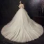Audrey Hepburn Style Champagne Wedding Dresses 2019 Ball Gown Scoop Neck Lace Flower Short Sleeve Backless Cathedral Train