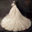 Audrey Hepburn Style Champagne Wedding Dresses 2019 Ball Gown V-Neck Lace Flower Bell sleeves Backless Royal Train