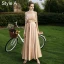 Modest / Simple Champagne Satin Embroidered Bridesmaid Dresses 2021 A-Line / Princess Scoop Neck 1/2 Sleeves Backless Floor-Length / Long Wedding Party Dresses