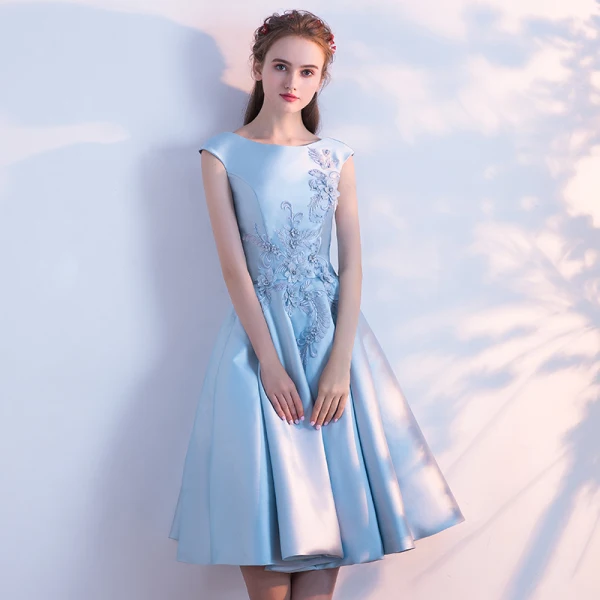 formal knee length light blue dress Cute Blue Homecoming Dress, Lovely Knee Length Party Dress