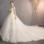 Élégant Champagne Robe De Mariée 2019 Princesse De l'épaule Perlage Perle Cristal Paillettes En Dentelle Fleur Manches Courtes Dos Nu Royal Train