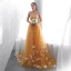 Chic / Beautiful Orange Prom Dresses 2019 A-Line / Princess Strapless Butterfly Appliques Bow Sleeveless Backless Sweep Train Formal Dresses