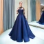 Luxury / Gorgeous Navy Blue Evening Dresses  2019 A-Line / Princess High Neck Beading Crystal Long Sleeve Sweep Train Formal Dresses