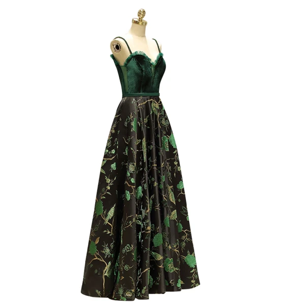 Vintage / Retro Dark Green Evening Dresses 2019 A-Line / Princess Spaghetti Straps Suede Beading Crystal Sleeveless Backless Printing Floor-Length / Long Formal Dresses