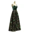 Vintage / Retro Dark Green Evening Dresses  2019 A-Line / Princess Spaghetti Straps Suede Beading Crystal Sleeveless Backless Printing Floor-Length / Long Formal Dresses