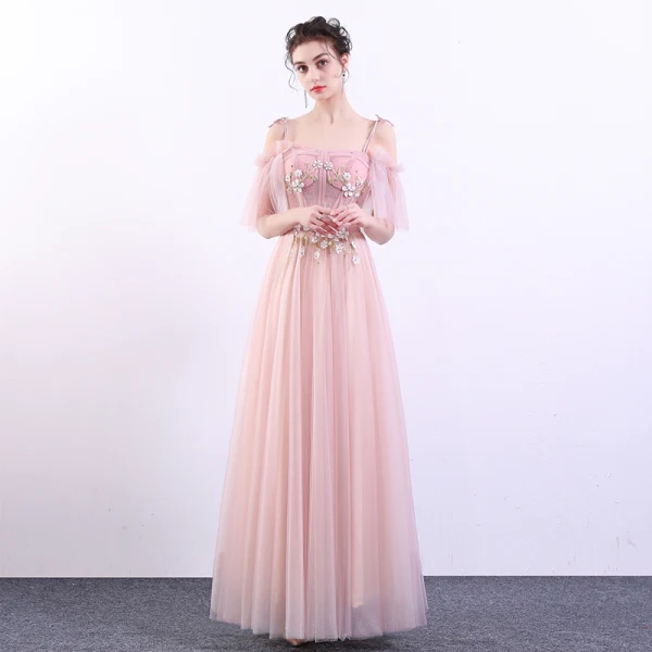Chic / Beautiful Pearl Pink Prom Dresses 2019 A-Line / Princess Spaghetti Straps Appliques Lace Beading Crystal Rhinestone Short Sleeve Backless Floor-Length / Long Formal Dresses