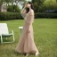 Simple Champagne Robe Demoiselle D'honneur 2021 Princesse Encolure Dégagée Manches Courtes Dos Nu Longue Robe Pour Mariage