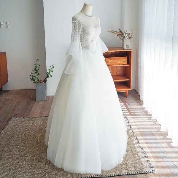 Elegante Ivory / Creme Brautkleider / Hochzeitskleider 2019 Ballkleid Eckiger Ausschnitt Perlenstickerei Pailletten Glockenhülsen Rückenfreies Lange