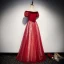 Chic / Belle Bordeaux Robe De Soirée 2019 Princesse De l'épaule Tachetée Manches Courtes Dos Nu Longue Robe De Ceremonie
