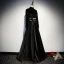 Vintage / Retro Black Evening Dresses  2019 A-Line / Princess High Neck Suede Bow Long Sleeve Backless Floor-Length / Long Formal Dresses