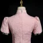 Chinese style Blushing Pink Beading Printing Evening Party Cheongsam 2025 A-Line / Princess High Neck Short Sleeve Tea-length