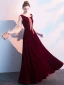 Chic / Beautiful Burgundy Evening Dresses  2019 A-Line / Princess V-Neck Long Sleeve Floor-Length / Long Formal Dresses