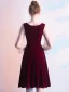 Vintage / Retro Burgundy Homecoming Graduation Dresses 2019 A-Line / Princess V-Neck Suede Bow 3/4 Sleeve Knee-Length Formal Dresses