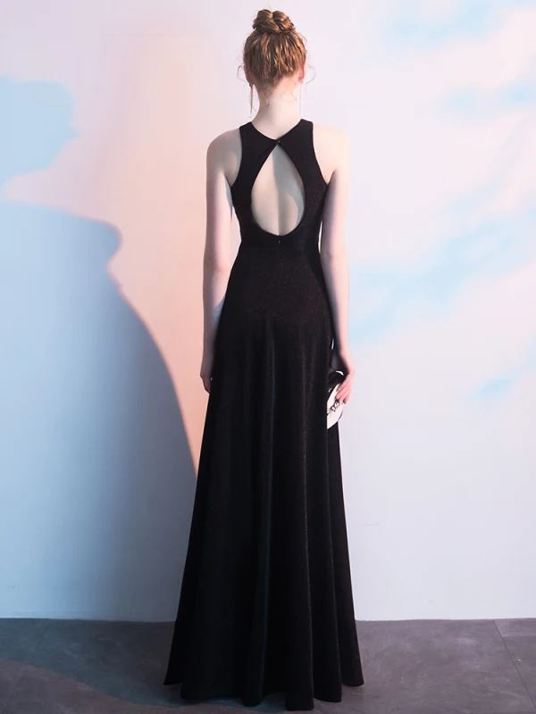 Sexy Noire Robe De Soirée 2019 Princesse Sans Manches Faux Diamant Titulaire Dos Nu Longue Robe De Ceremonie