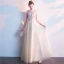 Elegant Champagne Prom Dresses 2019 A-Line / Princess Scoop Neck Appliques Lace Flower Sleeveless Floor-Length / Long Formal Dresses