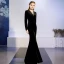Elegant Solid Color Black Evening Dresses  2019 Trumpet / Mermaid V-Neck Suede Rhinestone Long Sleeve Floor-Length / Long Formal Dresses