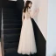 Élégant Champagne Robe De Soirée 2019 Princesse Col Haut Perlage Cristal En Dentelle Fleur Paillettes Manches Courtes Dos Nu Longue Robe De Ceremonie