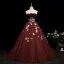 Flower Fairy Burgundy 3D Lace Butterfly Prom Dresses 2025 Ball Gown Strapless Sleeveless Backless Sweep Train Formal Dresses