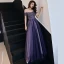 Elegant Grape Evening Dresses  2019 A-Line / Princess Off-The-Shoulder Beading Crystal Sequins Short Sleeve Backless Floor-Length / Long Formal Dresses