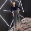 Elegant Navy Blue Evening Dresses  2019 A-Line / Princess V-Neck Suede Star Bow 3/4 Sleeve Floor-Length / Long Formal Dresses