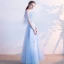Chic / Beautiful Sky Blue Evening Dresses  2018 A-Line / Princess Lace Butterfly Scoop Neck Backless Short Sleeve Floor-Length / Long Formal Dresses