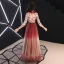 Charming Gradient-Color Burgundy Evening Dresses  2019 A-Line / Princess V-Neck Lace Star 3/4 Sleeve Floor-Length / Long Formal Dresses