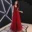 Chic / Belle Bordeaux Robe De Soirée 2019 Princesse V-Cou Sans Manches Perlage Cristal En Dentelle Fleur Dos Nu Longue Robe De Ceremonie