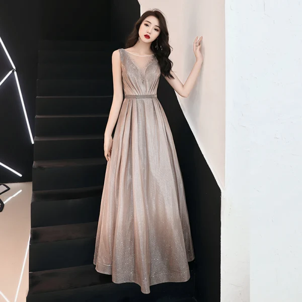 Charmant Dégradé De Couleur Robe De Soirée 2019 Princesse Encolure Dégagée Glitter Polyester Faux Diamant Sans Manches Dos Nu Longue Robe De Ceremonie