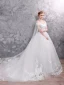 Elegant White Wedding Dresses 2019 Ball Gown Off-The-Shoulder Lace Flower Appliques Pearl Sequins Short Sleeve Backless Chapel Train