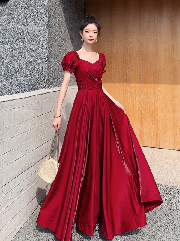 Chic Beautiful Red Evening Dresses 2021 A-Line Princess Square Neckline Short Sleeve