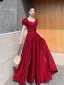 Chic / Beautiful Red Evening Dresses  2021 A-Line / Princess Square Neckline Short Sleeve Backless Floor-Length / Long Evening Party Formal Dresses